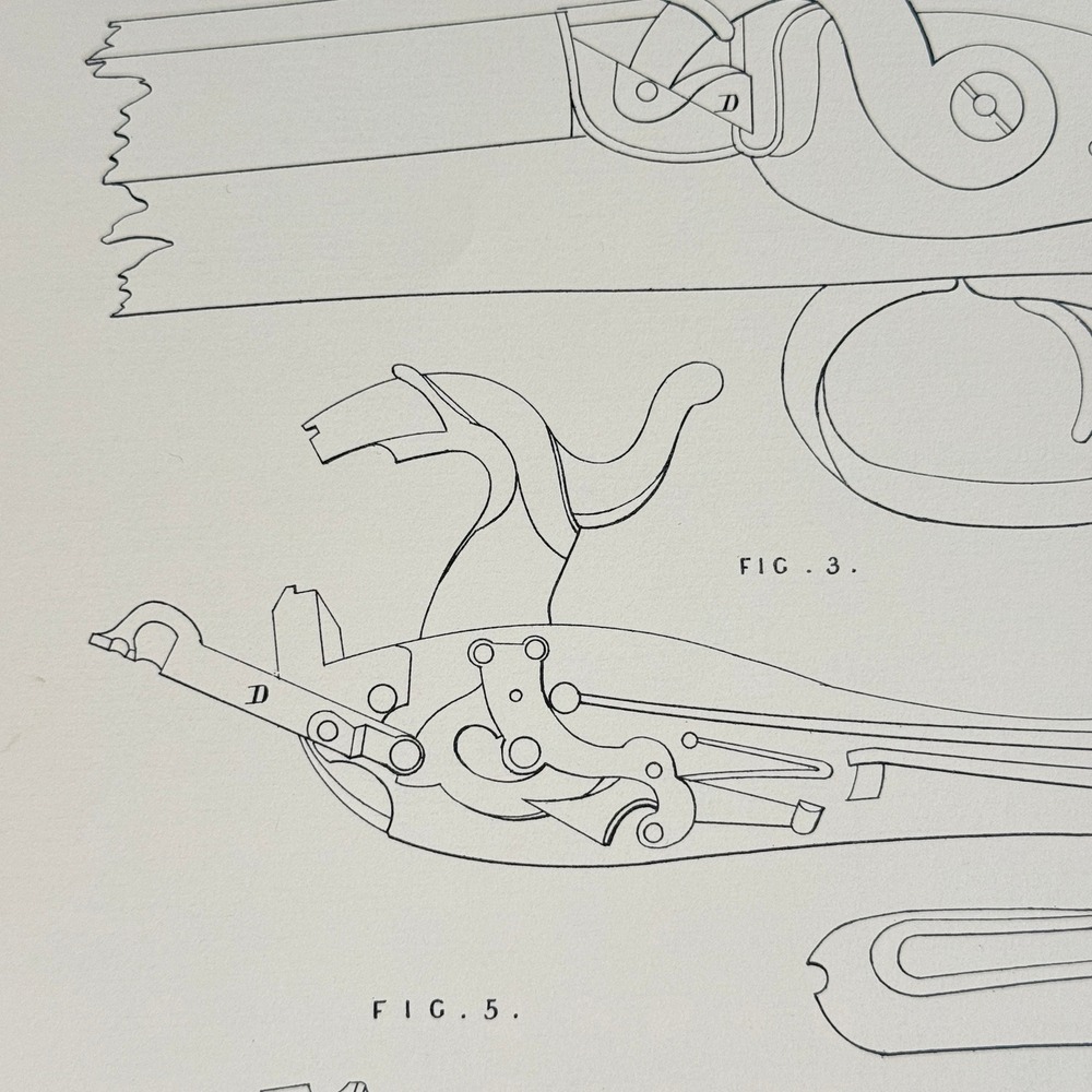1854 British Patent Org. Lithograph Print Egg's Specification Firearm Lock Gun - Picture 8 of 14